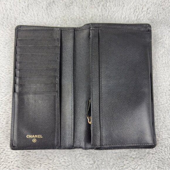 CHANEL Coco Button Leather Bifold Long Wallet Black - Picture 3 of 15